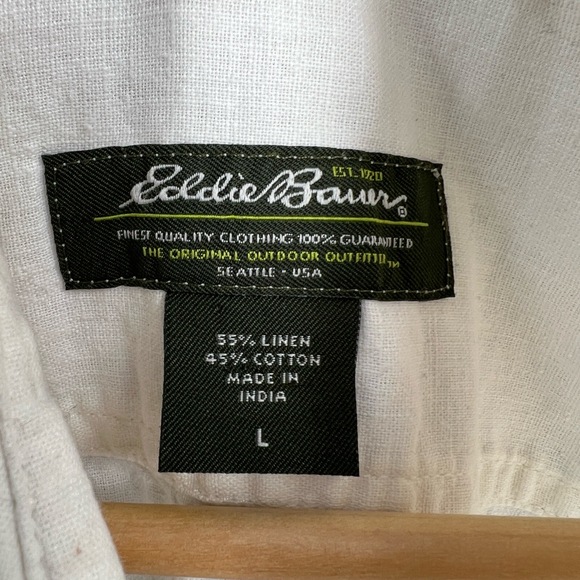 Eddie Bauer Women’s Shirt White Collared Long Sleeve Linen Cotton Roll Tab Large - Picture 6 of 7